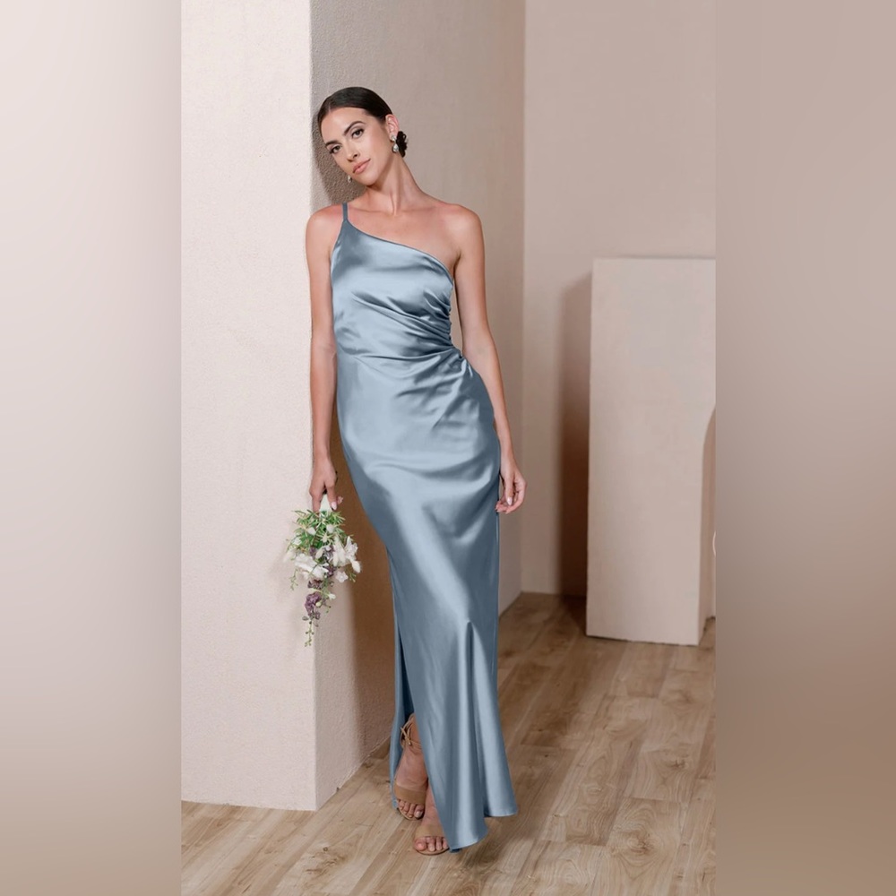 Revelry Jade Satin One Shoulder Dress - French Blue